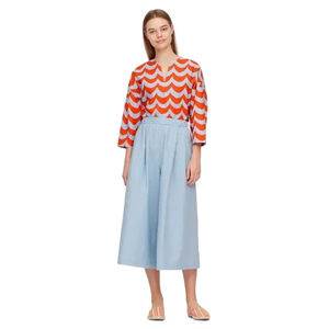 Marimekko X Uniqlo Women's Pastel Blue Linen Blend Culottes Elastic Waist Size S